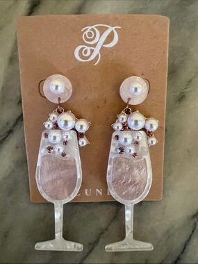 Plunder Iridescent Pink Pearl Champagne Glass Drop Earrings